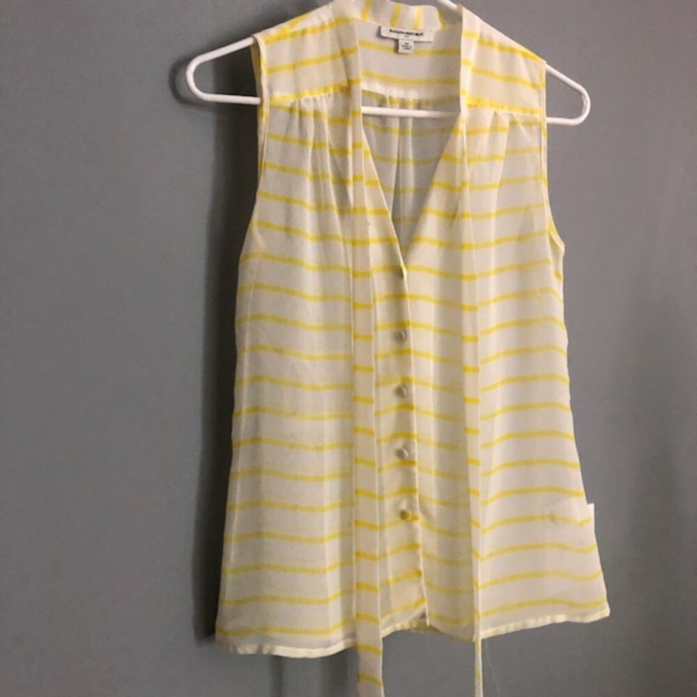 Banana Republic Outlet sheer sleeveless striped shirt with tie, size XS